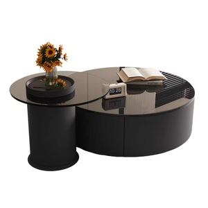 Mesa de Centro Negra Elegante y Moderna, Mesa de Té Redonda con Mesa Auxiliar para Sala de Estar, Hogar, Espacio Pequeño, Recepción, Oficina - Product Image 6