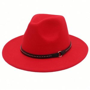 Chapeau Fedora en feutre synthétique de style européen et américain avec large bord et ceinture à rivets métalliques, accessoires de mode pour l'extérieur, chapeaux de cowboy - Product Image 6