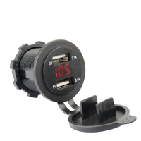 Voltmètre avec double prise de chargeur USB, adaptateur de voiture 5V 4.2A, fil intégré, fusible 10A pour voiture, bateau, moto 12-24V