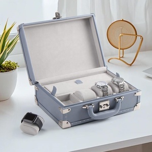 Boîtes de valises de <span class=keywords><strong>montres</strong></span> de luxe <span class=keywords><strong>pour</strong></span> <span class=keywords><strong>hommes</strong></span> Boîte de montre 4 emplacements étanche en cuir PU avec logo personnalisé plateau de rangement - Product Image 6