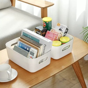 Boîte de rangement rectangulaire en plastique blanc pour cosmétiques de bureau et usage en cuisine, sans couvercle, type sur pied - Product Image 3