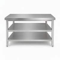 Table de travail robuste en acier inoxydable 201 à trois niveaux avec sous-étagère, installation rapide, gain de place, revêtement autonettoyant – Vente en gros