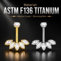 Anneau de nombril en titane ASTM F136 classique avec cinq pierres marquise en zircon, piercing sexy pour femme, bijoux de corps personnalisés pour mariage et fiançailles