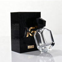 Vente en gros de flacons de parfum carrés transparents en verre bouclé de haute qualité, avec couvercles uniques, 30 ml, 50 ml, avec boîtes d'emballage