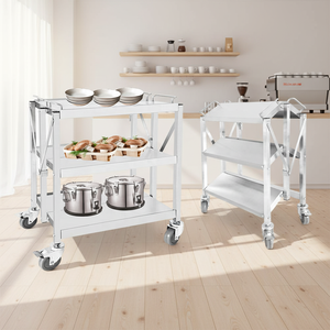 Heavybaoムービングサービスステンレス鋼食品3層スクエアチューブ折りたたみ式トロリー、ブレーキとフットカップハンドル折りたたみカート付き - Product Image 2