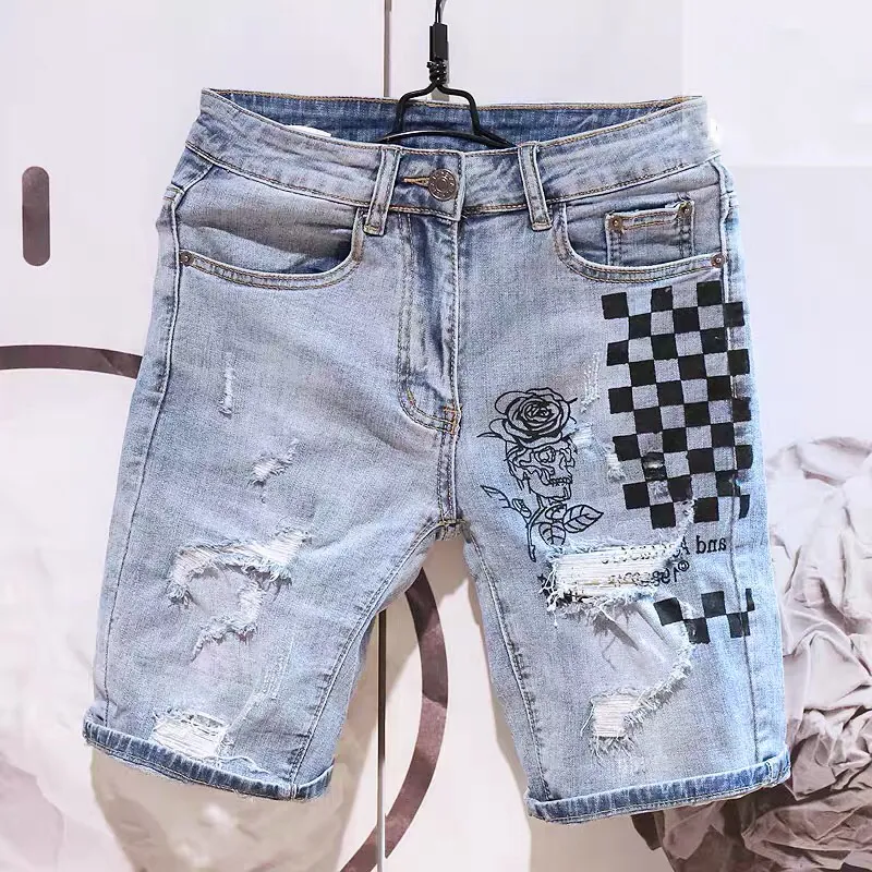 Summer New Men's Stretch Short Jeans Fashion Casual Slim Fit High Quality Elastic Denim Shorts Male Brand Clothes