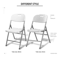 Chaise pliante durable en PEHD moulé par soufflage, structure métallique, plastique blanc, pour événements, location, mariages, fêtes, sièges extérieurs