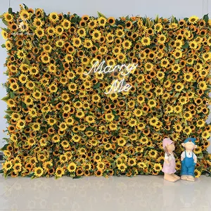DKB Cloth Back Yellow Large Sunflower Flower Wall Backdrop Silk Artificial Decorative Flower Wall