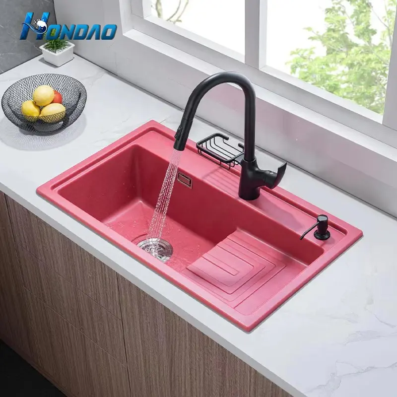 Modern Style Anti Scratch Artificial Marble Kitchen Sink with Drain Board Quartz Stone Kitchen Sink