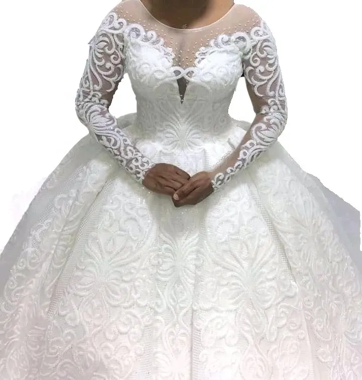 S747 haute qualité nouvelle mode en gros mariée dentelle à manches longues robes de mariée personnalisées