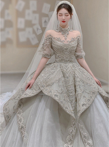 Robes de mariée de style cour de luxe, perles, cristaux, paillettes, robe de mariée à bretelles, longue traîne, robe de mariée pour femmes <span class=keywords><strong>2022</strong></span> - Product Image 4