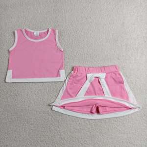 Ropa Deportiva RTS, Camiseta sin Mangas Informal para Niñas Pequeñas, Color Rosa Sólido con Lazos, Falda Pantalón con Forro, Venta al Por Mayor, Ropa Infantil para Animadoras - Product Image 3