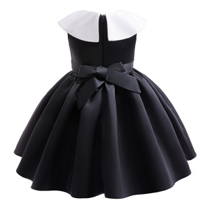 <span class=keywords><strong>Elegante</strong></span> abito da ballo in raso nero con colletto <span class=keywords><strong>bianco</strong></span> fiocco <span class=keywords><strong>vestito</strong></span> da ragazze di fiori per matrimoni compleanni occasioni speciali - Product Image 2