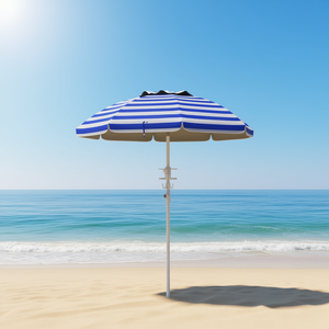 Sombrilla Portátil para Playa de 5.7 Pies con Protección UV 40+, Diseño con Volantes, Altura Ajustable, con Portavasos y Ganchos para Protección Solar - Product Image 2