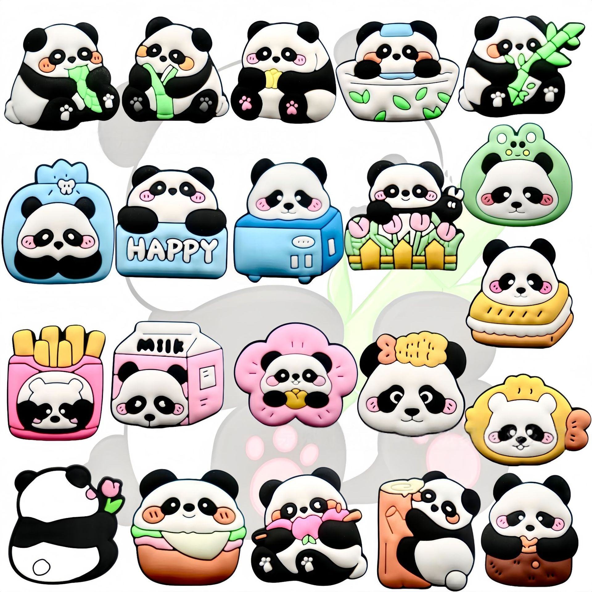2025 New Panda Shoe Charms Set Colorful Cartoon Children's Lovely PVC Material Washable Shoes Charms