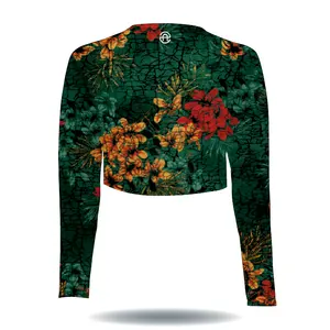 Camiseta deportiva de manga larga para mujer y niña, ropa con diseño floral personalizado y protección uv, top corto de pesca