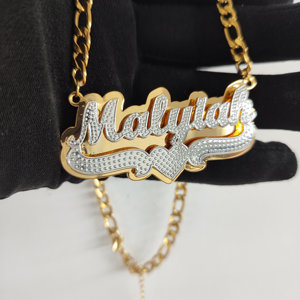 Collier avec <span class=keywords><strong>plaque</strong></span> de nom double en <span class=keywords><strong>or</strong></span> 18 carats, bijoux à deux tons, cadeau pour la fête des mères - Product Image 2