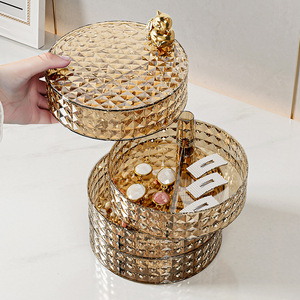 Caja organizadora de joyas con plato giratorio para almacenamiento de cosméticos y lápices labiales en el hogar, acabado dorado de 4 niveles - Product Image 3