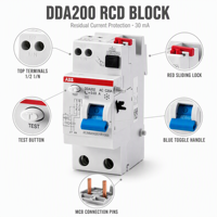 Dispositif de protection contre les courants résiduels ABB DDA202 RCD 2P 63A 30mA, disjoncteur différentiel électromagnétique, IEC 61008 CE, directement de l'usine