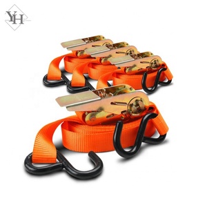Lot de 4 sangles d'<span class=keywords><strong>arrimage</strong></span> à cliquet en polyester de 25 mm avec crochet en S en caoutchouc certifiées EN 12195 pour moto, vélo, kayak - Product Image 2