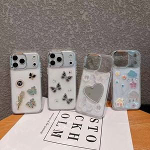 Custodia Trasparente Antiurto con Strass e Colla a Goccia, Design Farfalla, Arcobaleno, Nuvole e Gocce di Pioggia - Product Image 2