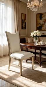 Luxury Cream Leather Dining Chair, High-Back Upholstered Side Chair with Champagne Gold Legs - Product Image 2