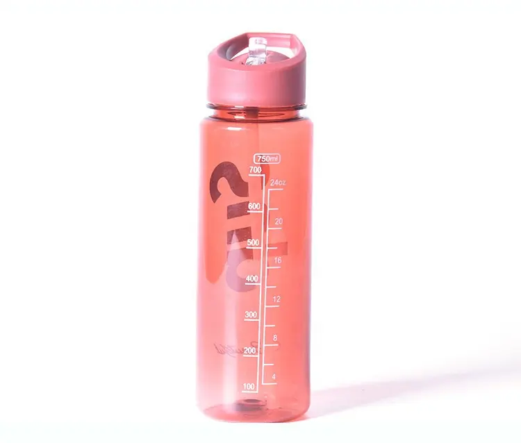 Bouteille d'eau 750ml Sport en gros sans bpa en plastique transparent en gros PP matériel bouteille d'eau en plastique avec paille à bascule