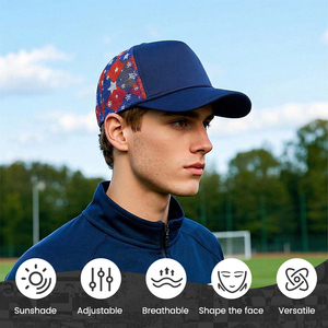 Casquette Trucker Sportive en Maille Imprimée à 5 Panneaux, Vente en Gros, pour Femmes et Hommes, Décontractée, d'Été, en Mousse avec Corde et Motif à Carreaux - Product Image 3