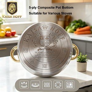 Set di pentole KAISA HOFF Home Cooking in acciaio inox 7 pezzi con manici dorati, padella antiaderente, pentola per zuppa, set di pentole 18/10 - Product Image 6