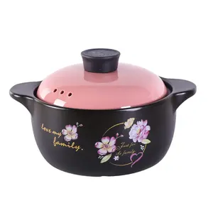 1L Round Black Cookware Soup Dutch Ovens Ceramic Clay Casserole Pot