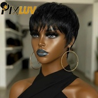 Perruque Courte en Cheveux Humains Naturels, 100% Vierge, Cuticules Alignées, Cheveux Bruts, Sans Colle, Dentelle Transparente, Qualité 12A 15A, Vente en Gros