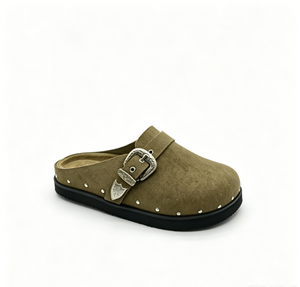 Mules en daim rétro à rivets brodés avec boucle, sabots compensés d'été à enfiler pour femmes, disponibles en noir et plusieurs couleurs - Product Image 3
