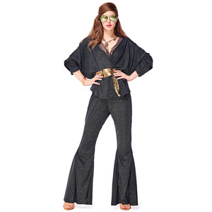 Costume de <span class=keywords><strong>femme</strong></span> adulte pour Halloween, rétro années 70, années 80, hippie, <span class=keywords><strong>disco</strong></span>, paillettes noires, YTHC-027 - Product Image 2