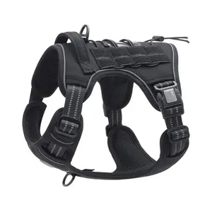 Durable Tactical Large Dogs Harness No Pull 1000D Nylon Adjustable Breathable Mesh Reflective Pet Dog Vest Harness