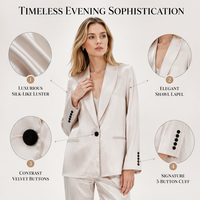 Blazer élégant en satin tissé uni pour femme, revers cranté, bouton unique, coupe ample, veste de costume formelle de bureau avec boutons de manchette