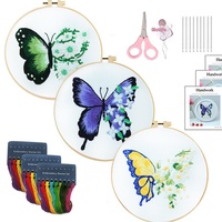 Kit de broderie papillon DIY pour débutants, tissu imprimé, ensemble de broderie à la main avec cerceau