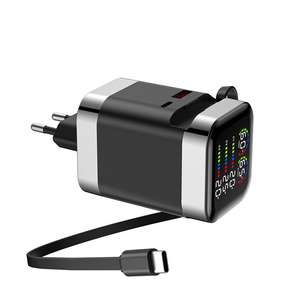 Cargador de pared 1 USB 1 Tipo-C OEM con logo personalizado, cargador GAN Tipo C con pantalla digital, 65W 100W, cable retráctil. - Product Image 2