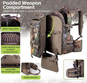 Sac à dos de chasse de grande capacité 40L avec compartiment rembourré pour accessoires de chasse à l'arc, sac à dos pour la chasse, le camping et la randonnée - Product Image 3