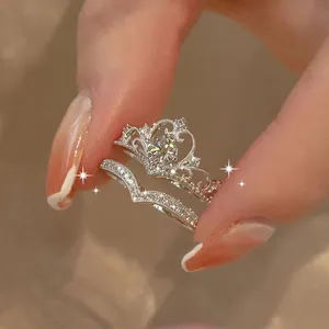 Fine Crown Princess Diamond Female Jewelry Rings Luxury Moissanite Engagement Wedding Pair Rings Jewelry For Women