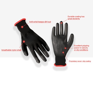 Guantes de Trabajo de Poliéster Ultrafinos con Recubrimiento de PU, Impermeables, Ambidiestros, Resistentes a Cortes, con Excelente Agarre, Negros, para Jardinería - Product Image 4