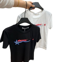 Kaos Crop T-Shirt Pendek Lengan Pendek Model Slim Fit, Bahan Katun, Cetak Huruf Busa dengan Rhinestone Heat-Transfer, Gaya Lucu untuk Musim Panas 2026