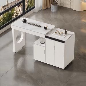Mesa de té móvil, telescópica y giratoria, blanca, para uso en el hogar o en el balcón. - Product Image 1