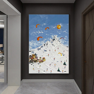 En gros Personnalisé À La Main Grande Toile Décoration Murale Paysage Affiche Décoratif À La Maison Peintures À L'huile Couteau De <span class=keywords><strong>Ski</strong></span> Alpin - Product Image 4