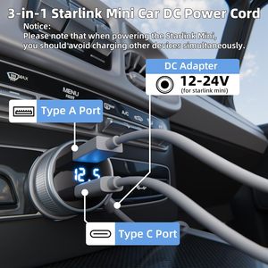 Convertisseur de chargeur de voiture Starlink Mini 3 en 1 avec affichage de la tension LED, entrée 12-36V, sortie 36V 1.67A, adaptateur d'alimentation Starlink Mini 12V - Product Image 5
