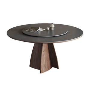 Mesa redonda de madera maciza con plato giratorio moderno minimalista hogar nuevo color de madera de nogal Placa de roca mesa de comedor redonda - Product Image 6