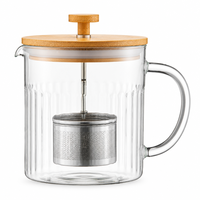 Théière en verre borosilicate transparent avec couvercle en bambou naturel et filtre amovible pour la préparation du thé, compatible avec le cuisinière et le micro-ondes