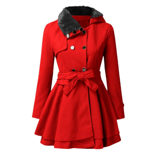 Cappotto lungo da donna in lana caldo da donna autunno e inverno con collo di <span class=keywords><strong>pelliccia</strong></span> doppio petto giacca a vento da donna alla moda - Product Image 4