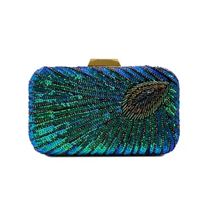 Heavy Embroidery Vintage dinner bag Heavy Hand sequined peacock eye beaded evening clutch bag for ladies