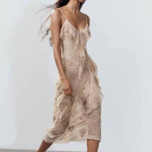 Vestido de Fiesta Elegante y Moderno para Mujer, Personalizado, con Lentejuelas, Escalonado, Sin Mangas, con Volantes, Midi, para Graduación, Noche, Eventos Formales - Product Image 3