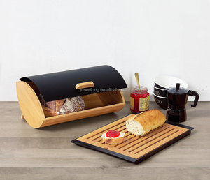 Nhà bếp Tre hộp bánh mì với nắp kim loại lưu trữ Canister đặt bánh mì bin chủ trà đường cà phê Jar - Product Image 3